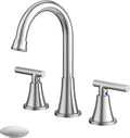 Bathroom Faucets for Sink 3 Hole, Hurran Brushed Nickel Bathroom Sink Faucet with Pop-up Drain and Supply Lines, Stainless Steel Lead-Free Widespread Faucet for Vanity RV Farmhouse Sink