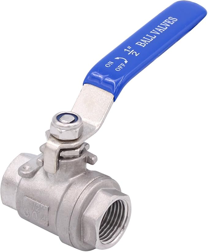 DERNORD Ball Valve Stainless Steel 304 1/2" NPT Heavy Duty for Water, Oil, and Gas with Blue Locking Handles (Pack of 2)