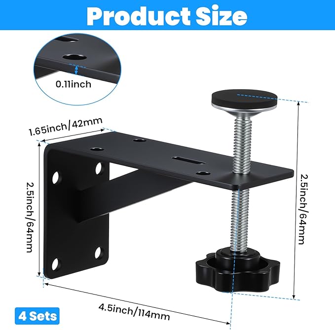 4PCS Black Undermount Sink Brackets, Adjustable Undermount Sink Support Under Mount Sinks Repair Kit for Narrow Cabinet Heavy-Duty Stainless Steel Mounting Bracket