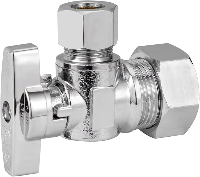 Heavy Duty Angle Stop Valve 1/2" Nom (5/8" OD) Comp x 3/8" OD Comp, 1/4-Turn Operation，High quality lead-free brass (2PCS)