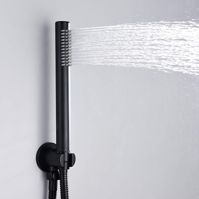 Matte Black Rain Shower Systems with Waterfall Tub Spout, Shower Faucets Sets Complete with 8 Inches Rain Shower Head and Handheld