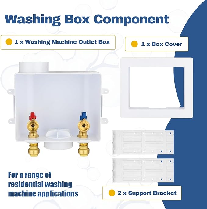 5-Pack GUOFIS Washing Machine Outlet Box,1/2 Inch Push-fit Inlet x 3/4 Inch MHT Outlet, Laundry Washer Box(Center Drain)
