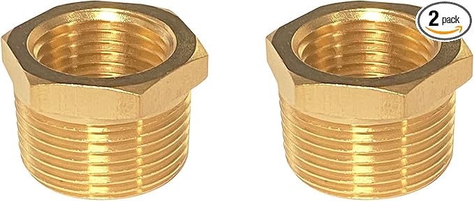 YOUHO 3/4 to 1/2 reducer Brass Threaded Pipe Fitting 3/4 NPT Male x 1/2 NPT Female Hex Bushing Adapter (Pack of2)