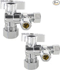 (Pack of 2) EFIELD 1/4 Turn Dual Compression Outlet Angle Stop Valve,1/2" NOM (5/8" OD) x (3/8 inch x 3/8 inch), Chrome Plated Brass Made,(VALVE206)
