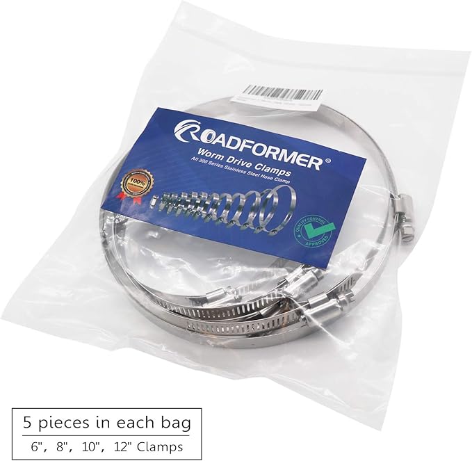 ROADFORMER 8" Worm Gear Hose Clamp - SAE 128 Size, Full Stainless Steel with 1/2" Band Width, Working Range 144mm -216mm Hose Clamps, 5 Pack