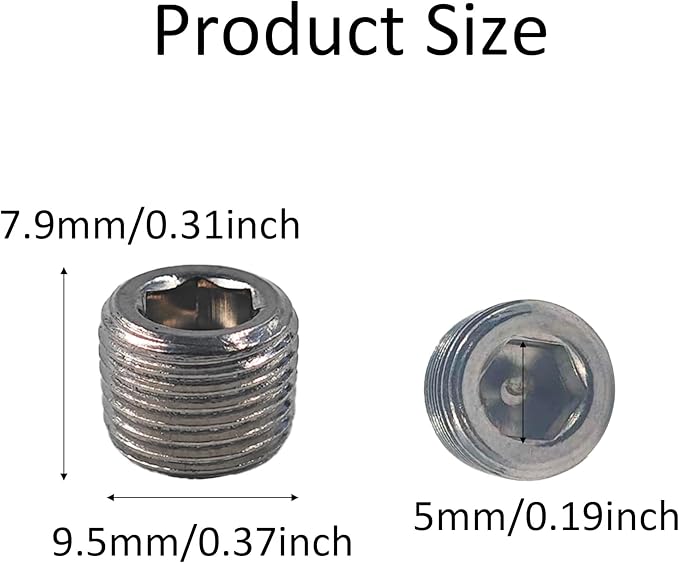 8PCS Stainless Steel Pipe Fitting 1/8" NPT Hexagonal Countersunk Male Thread Pipe Plug