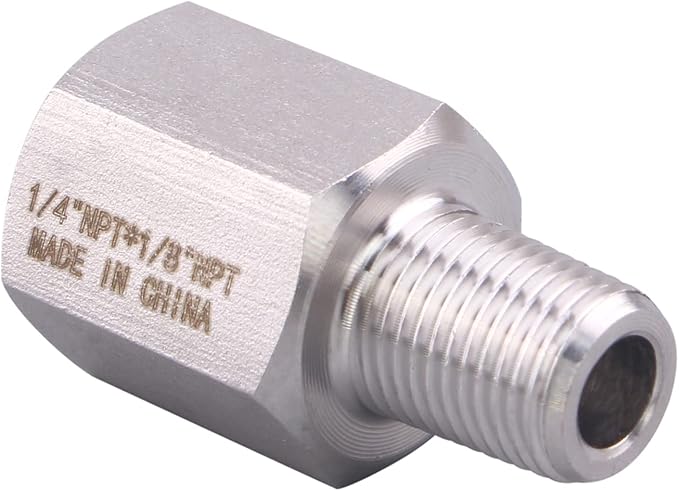 Forged Reducer Adapter Fitting - Stainless Steel 304 Reducing Pipe Connector, 1/4" NPT Female x 1/8" NPT Male (pack of 2)