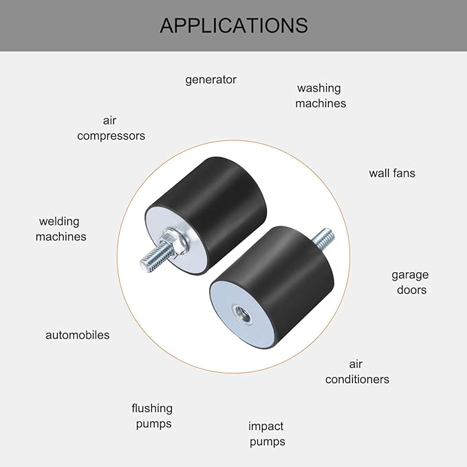 uxcell 6pcs M8x23mm Rubber Isolator Mounts with Studs 40x40mm Male Female Vibration Shock Absorber Zinc Plated Cylindrical Thread Mounts Anti Vibration Isolators with 6pcs M8 Lock Nuts
