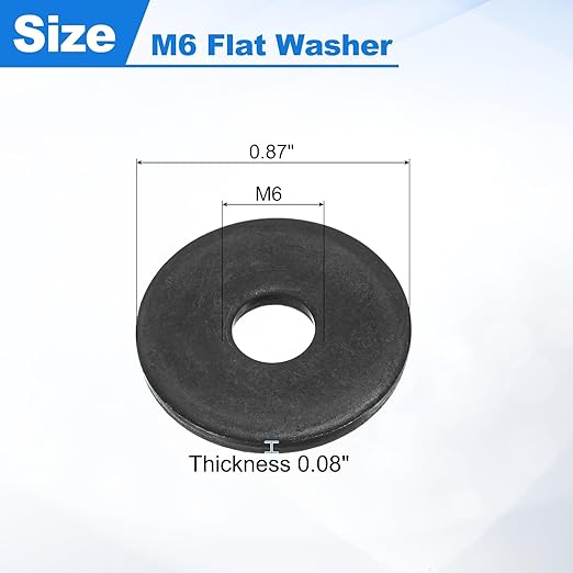 uxcell 100Pcs M6 Fender Washers, Carbon Steel Flat Washer 22mm OD, 2mm Thickness, Metal Gasket for Screws and Bolts, Black Oxide