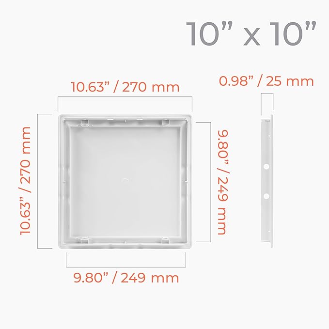 10x10 Inch White Access Panel – ABS Plastic Square Wall & Ceiling Access Door for Plumbing Electrical HVAC – Easy Install Indoor Panel for Drywall, Home Improvement and Maintenance