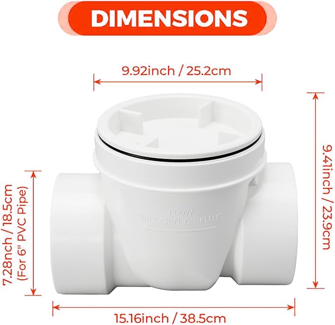 6 Inch Pvc Backwater Valve,Sewer Check Back Flow Preventer Drain Backflow Preventer Valve,Prevent Sewage And Rainwater From Flowing Backflow (6 inch)