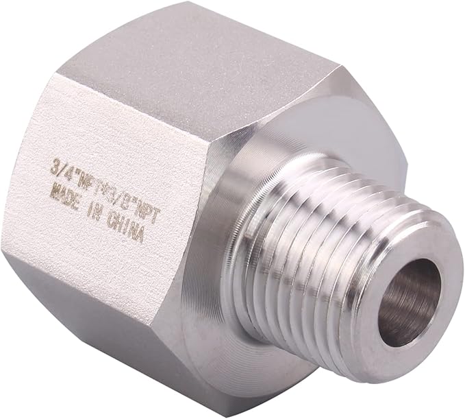 Forged Reducer Adapter Fitting - Stainless Steel 304 Reducing Pipe Connector, 3/4" NPT Female x 3/8" NPT Male (pack of 5)