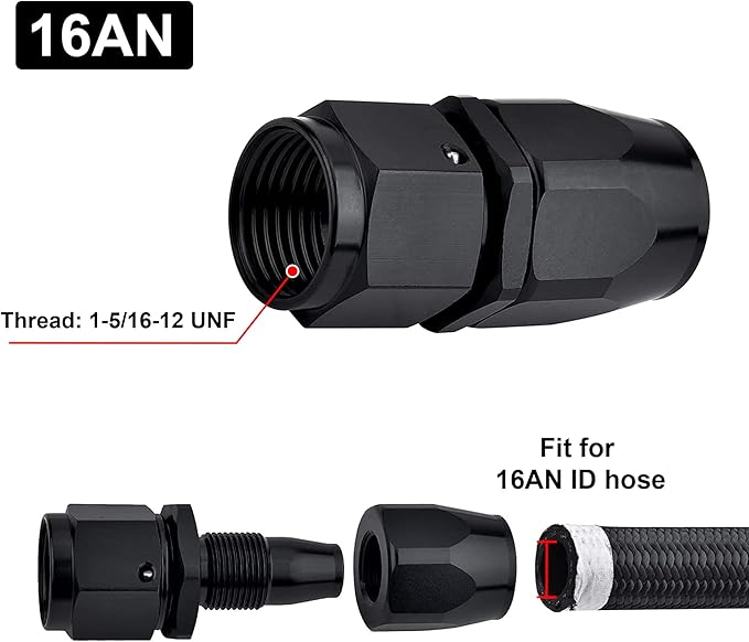 EVIL ENERGY 16AN Hose End Fitting Straight Swivel for CPE Braided Fuel Hose Black