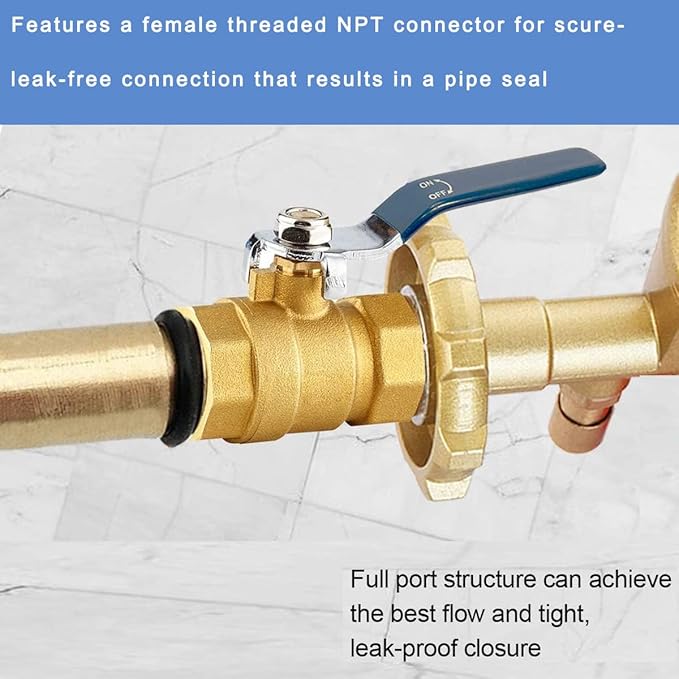3/4 ball valve NPT Female Threaded Brass Ball Valve 3/4" Brass Body Ball Valve, 600 WOG Full Port Ball Valves US Standard Heavy-Duty water shut off valve- 3/4 inch (1-Pack)