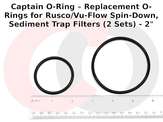 Captain O-Ring – Replacement O-Rings for Rusco/Vu-Flow Spin-Down, Sediment Trap Filters (2 Sets) [Select Size .75OR, 1OR, 1.5OR, or 2OR] (2" Filter (2OR) - 2 Sets)