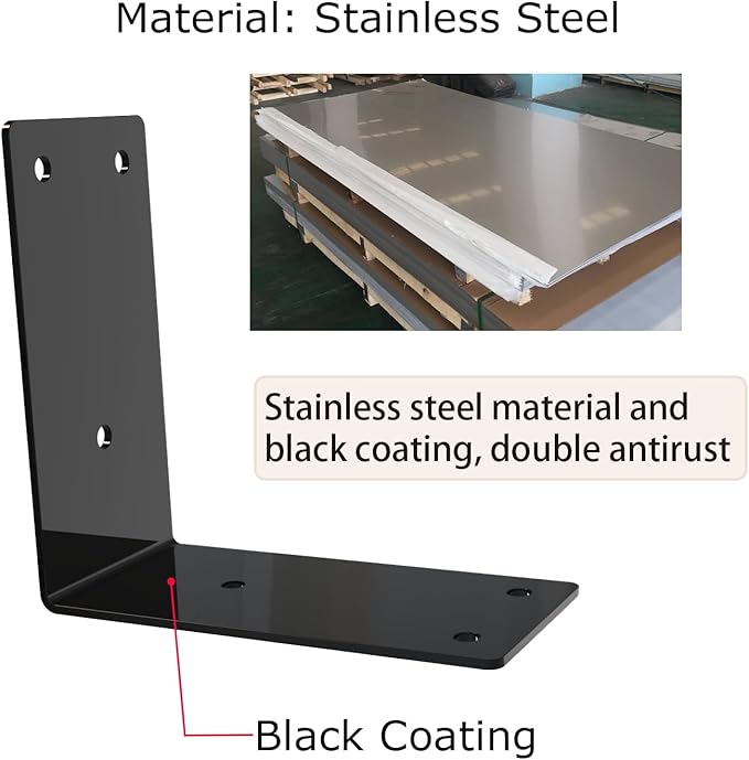 L Bracket,Raised Garden Bed Corner Brackets,Heavy Duty Corner Brace,Stainless Steel Shelf Bracket,Black Large Angle Brackets, Metal Iron Bracket for Wood Aufuga (Black_4x4x2inch, 16)