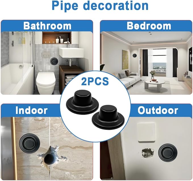 2Pcs 3"Pipe Wall Hole Covers,Water Pipe Cover Escutcheon Caps Plumbing Caps,Self-Adhesive Plugs Round Shower Pipe Caps for Concealing Wall Bathroom Faucet Toilet Air Conditioner Holes Decoration,Black
