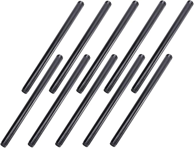 3/4" x 16" Black Painted Iron Pipe, Home TZH 10 Pack Threaded Black Paint Finish Metal Pipe Nipple for DIY Project/Furniture/Shelving Decoration(10, 16")