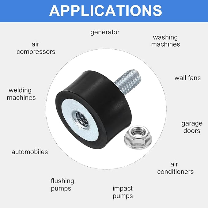 uxcell M4 Rubber Mounts, 2Pcs 15x8mm(DxH) Rubber Cylindrical Anti Vibration Isolator Shock Absorber with Lock Nut for Car Bobbin Generator Air Compressors