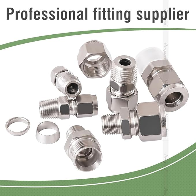 Stainless Steel 304 Compression Fitting to connect 3/8 inch OD tube x 3/8 NPT Male thread Coupler, for brass copper stainless steel tubing (2 pcs)