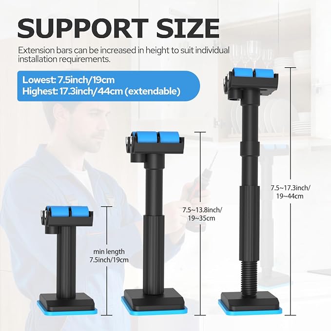 Cabinet Jacks with Horizontal Adjustment, Cabinet Lift Jack 2pk Adjustable Support Pole (7.5-17.3 in, 220 Lb), Third Hand Tool for Bathroom/Mirror Cabinet Installation Practical Furniture Lifter