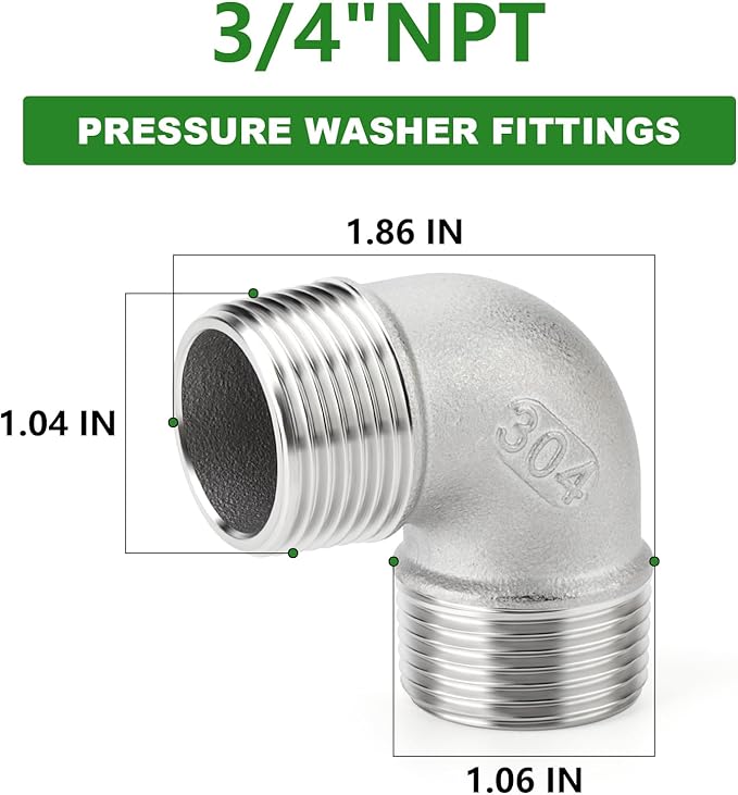 TAISHER 5PCS 304 Stainless Steel 90 Degree elbow,3/4" NPT Male × 3/4" NPT Male Thread Pipe Fitting