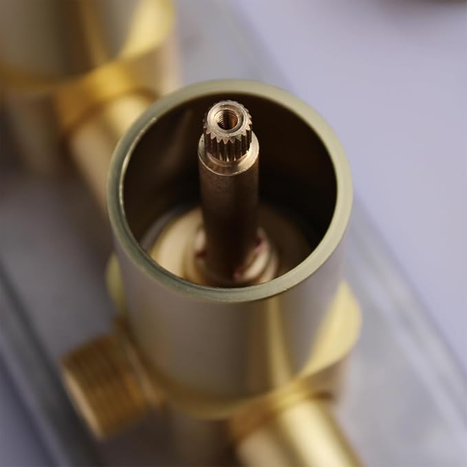 2 Way Shower Diverter Valve Brass 2 Functions Digital Temperature Display Thermostatic Shower Mixing Kit 3 Handle Flow Cotrol Valve, Can Run Simultaneously (Brushed Gold)
