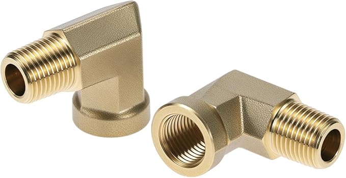 QWORK 90 Degree Brass Street Elbow, 2 Pack 1/8" NPT Male x 1/8" NPT Female Forged Fitting, High-Temperature Brass Connector, NPT Pipe Fittings