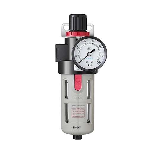 Compressed Air Pressure Filter Regulator Airtac BFR2000 1/4'' NPT 0-140 PSI Combo Piggybac Adjustable,Bracket,Gauge Semi-Auto Drain
