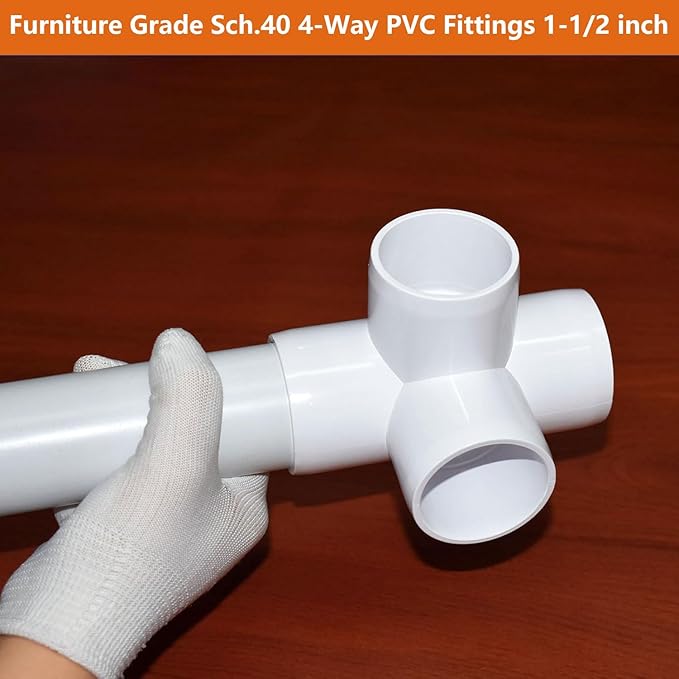 1-1/2" PVC Fittings 4 Way (10-Pack) Furniture Grade, 1-1/2" Elbow Connector, Heavy Duty for DIY Furniture, Frames, UV Resistant - Compatible with 1-1/2" Schedule 40 PVC Pipes‌