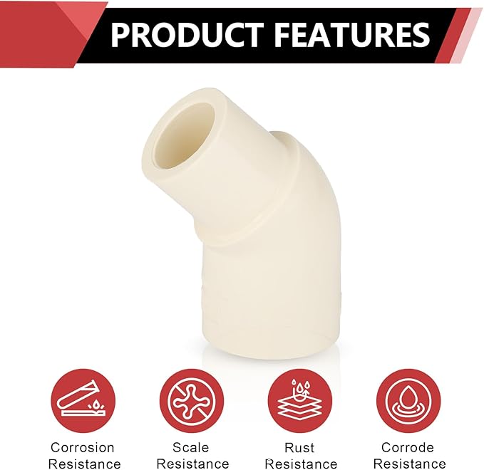 200-PACK EFIELD CPVC Street Elbow,1/2" Spigot x 1/2" Slip 45-Degree Elbow Fitting,(CPVC010-25-200PCS)