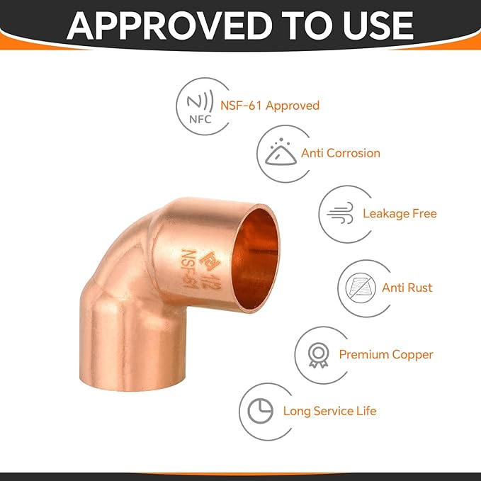 HeSun 10-Pack Copper Fittings, 1/2-Inch Short Radius 90-Degree Copper Elbow, C x C with Sweat Solder Connection