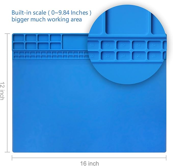 Handook Soldering Mat Silicone Repair Mat Heat Resistant 932°F Workbench Mat for Cellphone, Computer, PCB board Electronic Repair Mat for Soldering Station Iron Gun with Size 16 x 12 Inch (Blue)