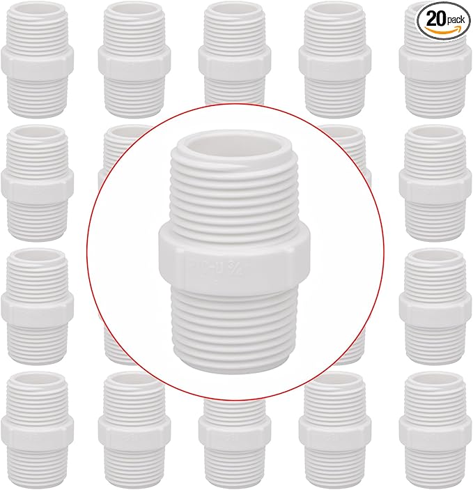 20Pack 3/4 Inch PVC Nipple Male Thread Coupling Adapter Connector (Male x Male) 3/4" PVC NPT Male Thread Coupling Pipe Fitting for Thread plumbing Pipe, Home or Industrial Use, Schedule 40