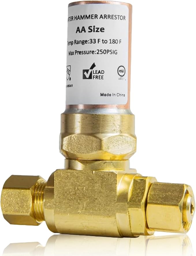 Water Hammer Arrestor,3/8" OD Comp. X 3/8" OD Tee Copper Water Arrestor,for Dishwasher Connection(1PACK,Copper Arrestor)(HAMMER012)
