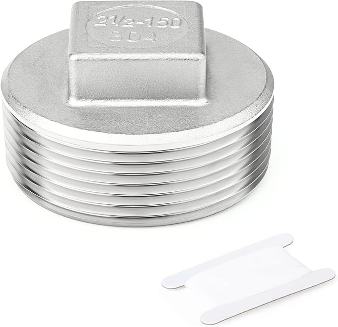 TAISHER 1PCS 304 Stainless Steel Outer Square Thread Socket Pipe Plug Fitting 2-1/2" NPT Male