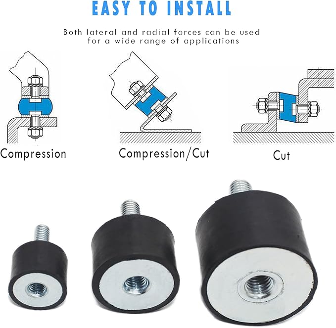 M10 Rubber Studs Shock Absorber Anti-Vibration Isolator Mounts, Rubber Cylindrical Vibration Isolation Mount for Air Compressors Garage Motor Diesel Engines with Non-Slip Nuts, 4 Pack Double Stud