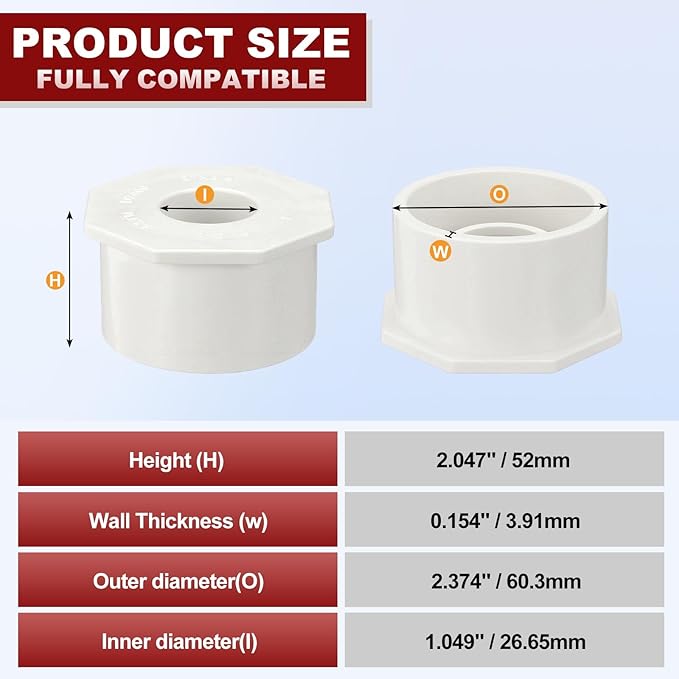 6Pcs 2" x 3/4" PVC Reducer Bushing Fitting, SCH40 (Socket x Socket) Furniture Grade PVC Pipe Fitting, Reducer Bush Adapter for Home Sewer Plumbing, Industrial, Pipe Connection