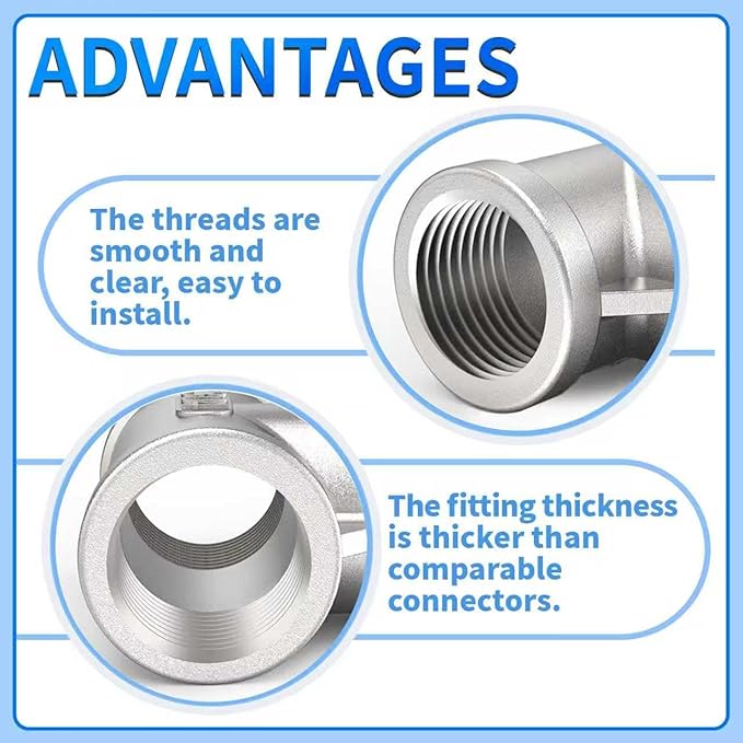 ChillWaves 304 Stainless Steel Pipe Fitting, Tee 3/8" x 3/8" x 3/8" NPT Female Thread Adapter(4-PACK)