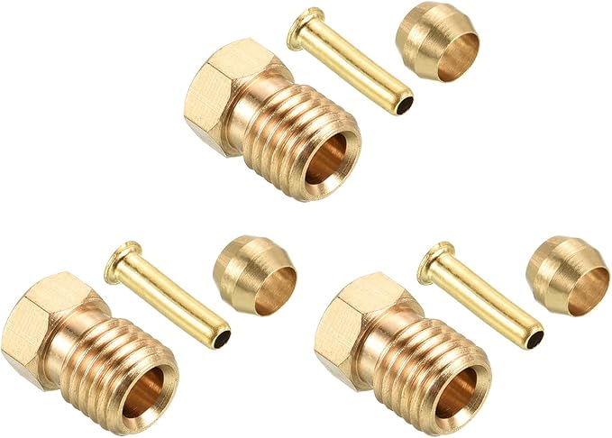 PATIKIL 2.5mm ID 4mm OD Tube Brass Compression Assortment Kit 1 Set, Sleeve Ferrule & Insert & Nut