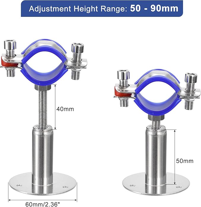 uxcell 2Pcs Stainless Steel Pipe Supports Wall Mount Ceiling Mount Pipe Bracket Adjustable Clamp Pipe Strap Fit for Dia 32-34mm Pipe Tube
