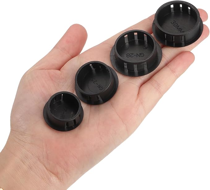 uxcell 1-11/64" Plastic Hole Plugs, 36Pcs Flush Type Panel Round Snap in Fastener Knockout Locking Plugs for Furniture Insert End Caps Panels, Black