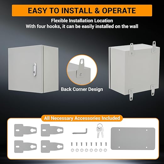 Outdoor Electrical Box, 12"x12"x8" NEMA 4X Steel Enclosure, IP67 Waterproof & Dustproof, Lockable Electrical Junction Box with Mounting Plate and 2 Keys, Indoor and Outdoor Use