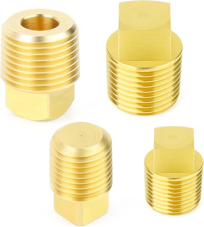 GASHER 20PCS Brass Plug Pipe Fitting Kit,1/4",3/8",1/8",1/2" NPT Male Square Head Plug