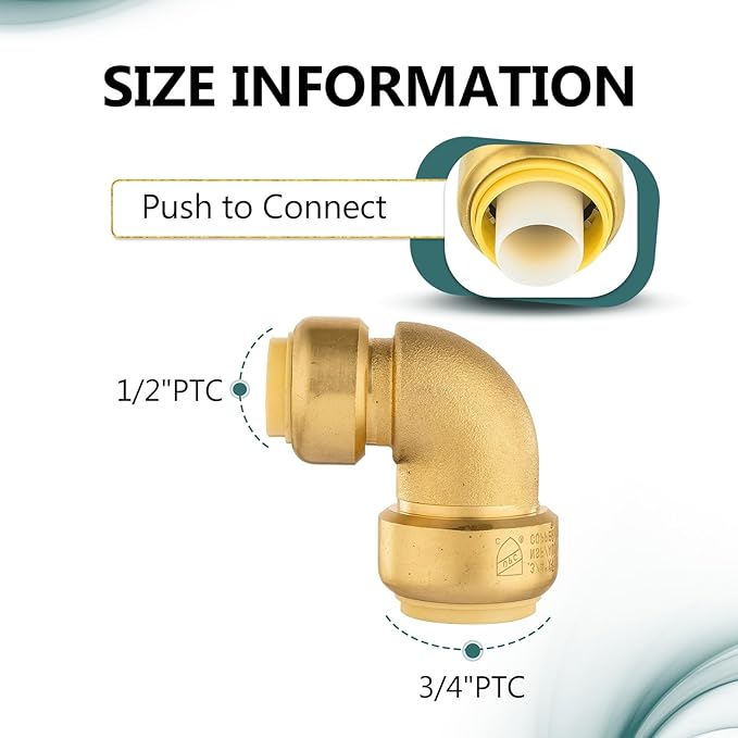 (Pack of 20) Niikappu 3/4 Inch x 1/2 Inch Reducing Elbow Brass Fitting, Push to Connect Plumbing Brass Fittings, PEX, Copper, CPVC, PE-RT Pipes