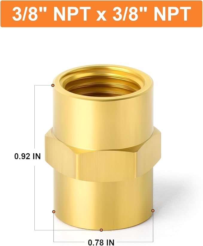 GASHER 2PCS Brass Pipe Fitting, Reducer Adapter, 3/8-Inch Female Pipe x 3/8-Inch Female Pipe