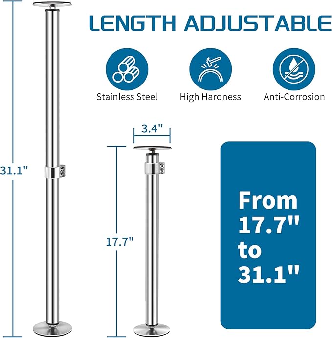 Snowtaros Undermount Sink Brackets, Stainless Steel Undermount Sink Support, 17.7“-31.1" Adjustable Support Pole, Undermount Sink Repair Kit for Kitchen, Bathroom (2 Pack)