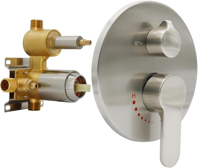 Wall Mount Brushed Nickel Pressure Balancing Shower Diverter Mixing Valve 3 Way Replacement Brass Mixer Kit