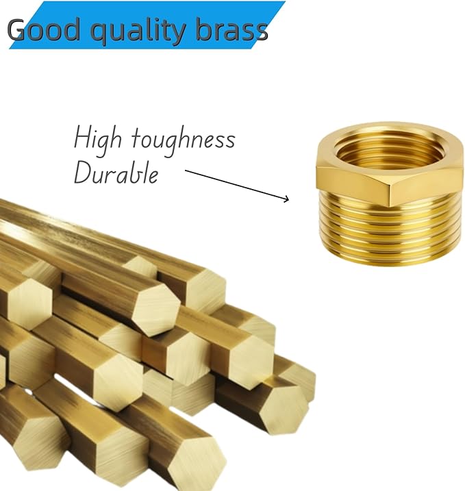 6pcs Brass Reducer Hex Bushing, 3/8" NPT Male to 1/4" NPT Female Heavy Duty Threaded Pipe Air Hose Fitting Reducer Adapter for gas,pipe,tube systems.