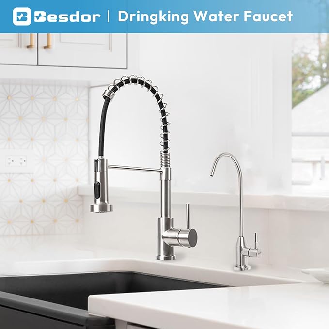 Besdor Drinking Water Faucet, Filtered Water Reverse Osmosis RO Faucet for Kitchen Sink, Non-Air Gap, Lead-Free, 304 Stainless Steel, Brushed Nickel (WF1)